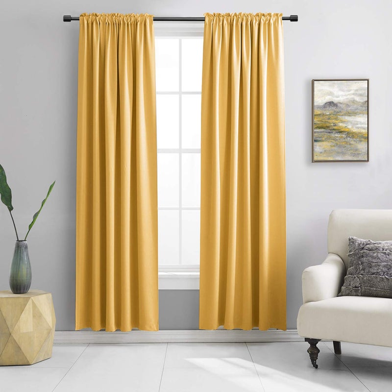 DONREN Gold Yellow Curtains for Bedroom - Thermal Insulated Room Darkening Rod Pocket Curtain Panels (52 W x 90 L,2 Panels) - Image 1